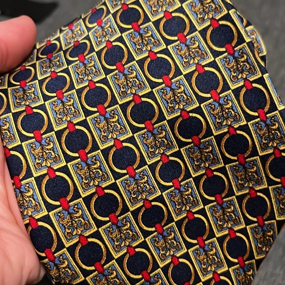 Christian Dior Monsieur Vintage Tie Navy Red Gold Chain Pattern - Picture 4 of 4